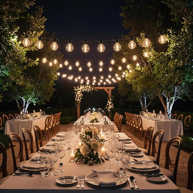 RTTY Outdoor String Lights LED Waterproof 100 FT, Patio Light for Outside | Commercial Grade Lighting, Shatterproof Connectable Hanging Lighting for Cafe, Bistro, Backyard, Balcony, Dimmable, 2700k