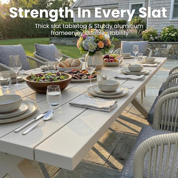 7-Piece Patio Dining Table Sets, Woven Wicker Dining Set with Rectangular Aluminum Table and Dining Chairs Modern Outdoor Dining Furniture Set for Outdoors and Indoors