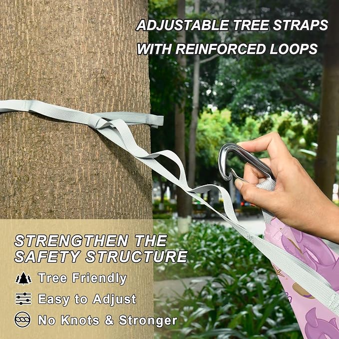Camping Hammock Outdoor Hammocks for Outside Purple Flamingo Summer Beach Trees Portable Lightweight with Pockets Tree Straps Indoor