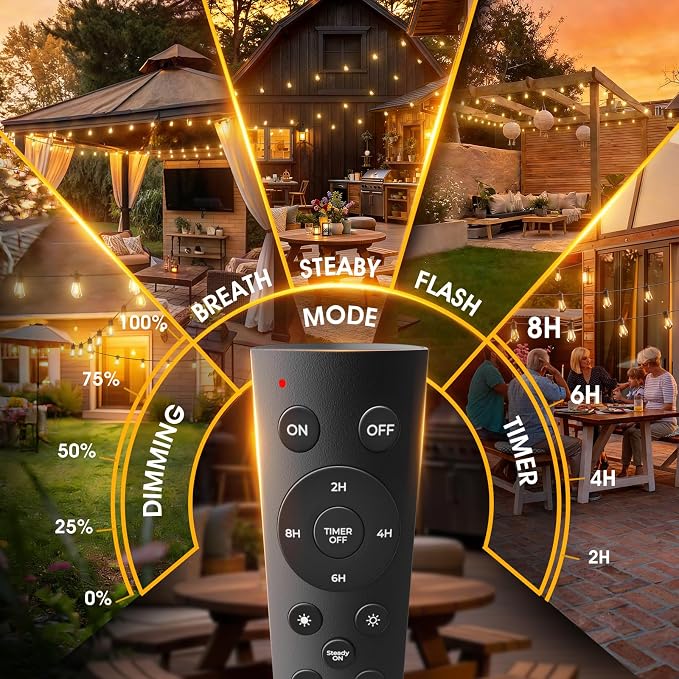 addlon 72FT Outdoor String Lights with 36 Dimmable Edison Bulbs for Patio | UL Listed, Remote Control. Waterproof Shatterproof Bulbs, Timer, Linkable, 2700K Warm White. Backyard, Pergola, 2-Pack*36FT.