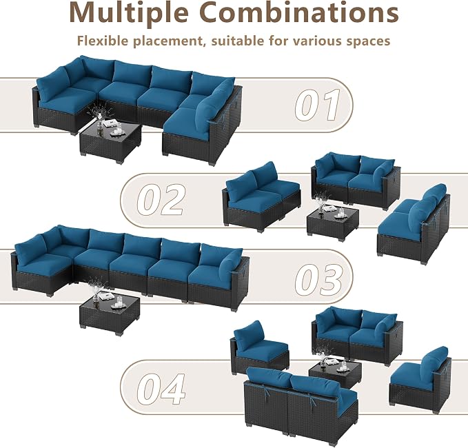 LOUVIXA 7 Piece Outdoor Patio Furniture Set, Outdoor Sectional Sofa, Wicker Rattan Patio Furniture, Patio Conversation Set with Coffee Table & Cushions