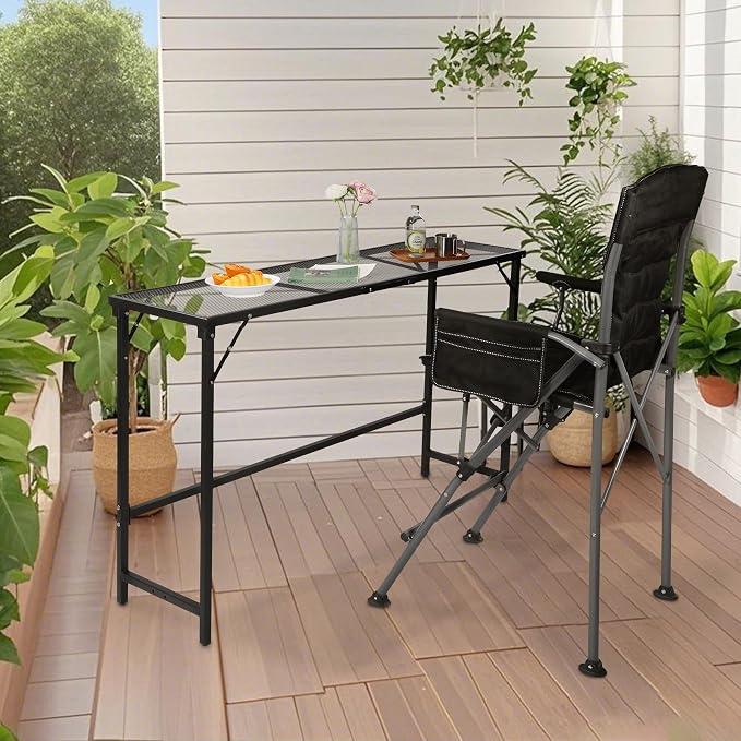 REDCAMP 55 Inch Outdoor Bar Table, 2 Pack Folding Paito Bar Height Hot Tub Table with Waterproof Mesh Top for Balcony, Garden, Poolside, Indoor, Rectangle Black