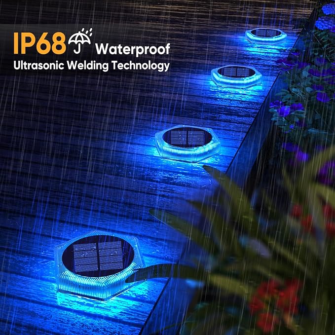 YiLaie Blue Solar Lights Outdoor Waterproof Boat Dock Deck Step Lights for Outside Stick on Solar Powered Driveway Marker Stair Lights for Flat Patio Post Concrete Pathway Walkway Warning (6 Pack)