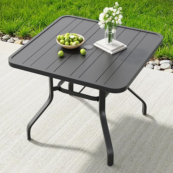 Soohow Patio Dining Table 35"x35", Square Outdoor Dining Table with 1.57" Umbrella Hole, Metal Outdoor Furniture for Patio, Graden, Backyard and Poolside, Weather-Resistant