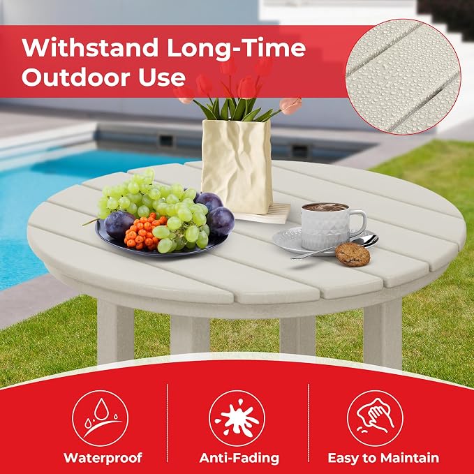 Costaelm Outdoor Bar Table, 42" Counter Height Round Patio Cocktail Bar Table, Patio Bar Table 3-Pieces Set Bistro Dining Table Pub Table for Deck, Backyard, Garden, Sand
