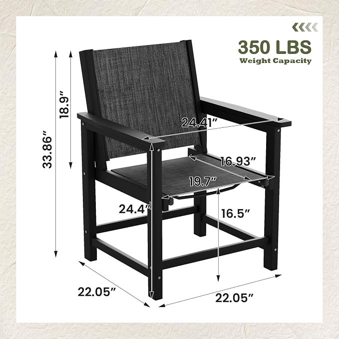 UDPATIO HDPE Dining Chair Set of 4, Heavy Duty Extra-Wide Outdoor Chairs with 360 lb Load Capacity, Easy to Assembly, All-Weather Seating for Patio, Pool, Garden, Backyard,Light-Black