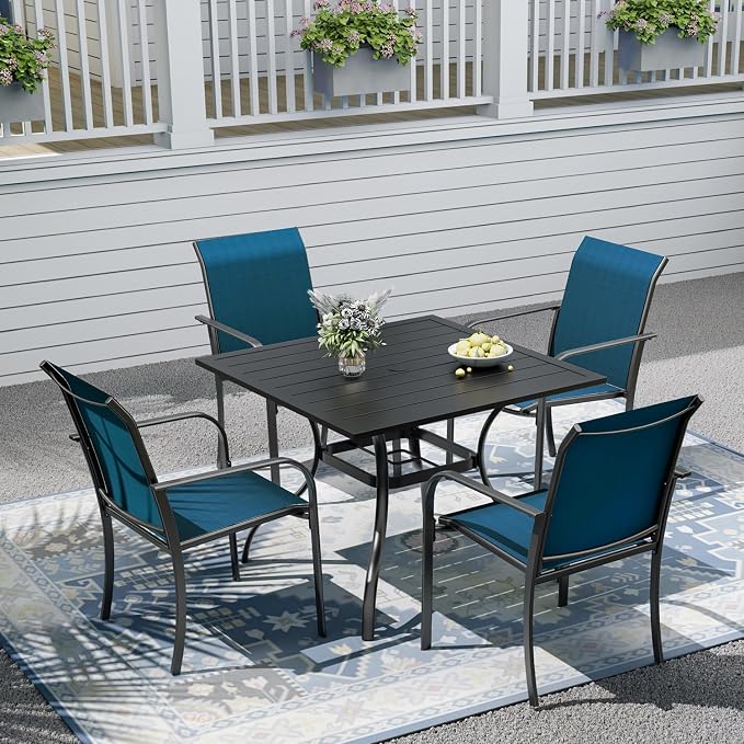 Outdoor Patio Furniture Set,4 Piece Stackable Patio Chairs and 35" Steel Dining Table with 1.6" Umbrella Hole,Suitable for All-Weather