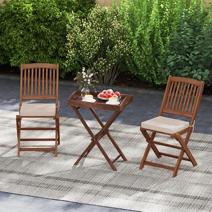 Giantex Outdoor Side Table with Removable Top, 28-Inches High Solid Teak Wood TV Tray, Folding Portable Bistro Table for Outside, Patio, Garden, Porch, Backyard, Balcony, No Assembly Need (1)