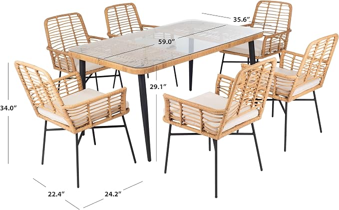 SAFAVIEH Outdoor Collection Beson Brown/Beige 7-Piece Dining Set PAT9010C-3BX