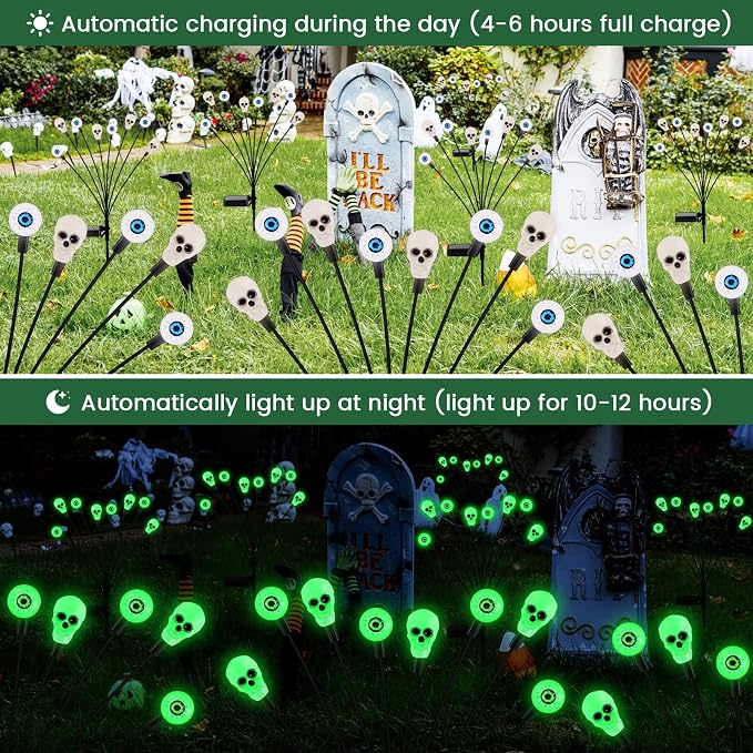 FENSAN Solar Lights Outdoor,Halloween Decorations Outdoor, Scary Eyeball Lights,4PACKS 32LED,IP65 Waterproof,Halloween Decor for Garden/Yard/Patio/Lawn/Pathway(Green)