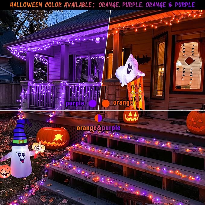 JMEXSUSS 168ft 600 LED Halloween Decor Lights Outdoor Clear Wire | Orange Purple String Lights Indoor Plug in, Halloween Lights for Tree Porch Garden Patio Car Party Yard Decorations, Remote