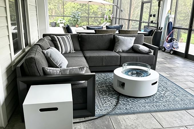 PURPLE LEAF Patio Furniture Set L-Shaped Outdoor Couch with 9.6" Thick Cushion and Soft Pillows 5 Piece Outdoor Sectional Sofas Modern Outdoor Conversation Sets for Yard Porch Deck Poolside, Grey