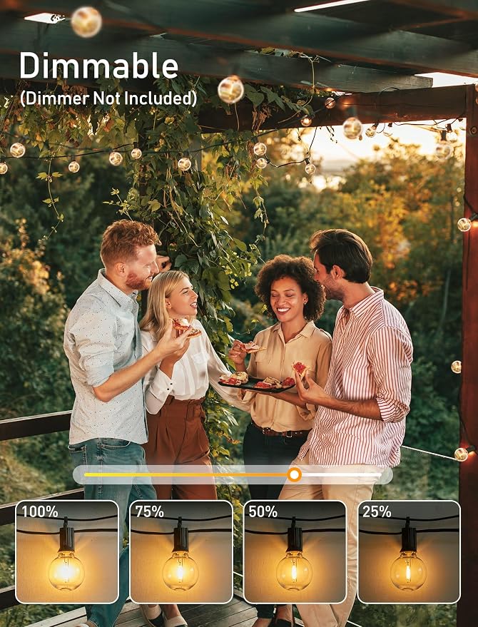 Brightown Outdoor String Lights, 80FT 40+2 G40 Bulbs Shatterproof Patio Lights, IP65 Waterproof Dimmable Hanging Connectable Globe LED Outdoor Lights for Backyard, Bistro, Porch, Deck, Balcony | IP65 Waterproof Dimmable Hanging Connectable Globe LED Ou...