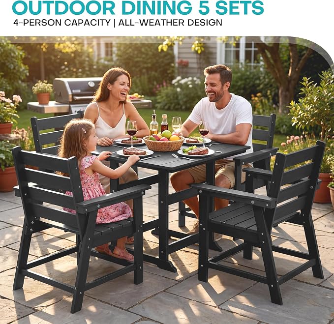 HDPE Dining Chair, Set of 2, Black