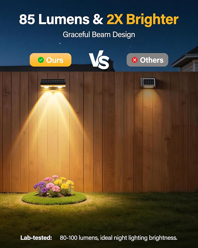 Solar Fence Lights Outdoor, 2 Pack Fence Lights Solar Powered | 85LM Solar Fence Lights, 9 RGB Color Modes, IP65 Waterproof, 12H Dusk to Dawn Glow for Pool/Deck/Patio/Wall/Backyard - Black