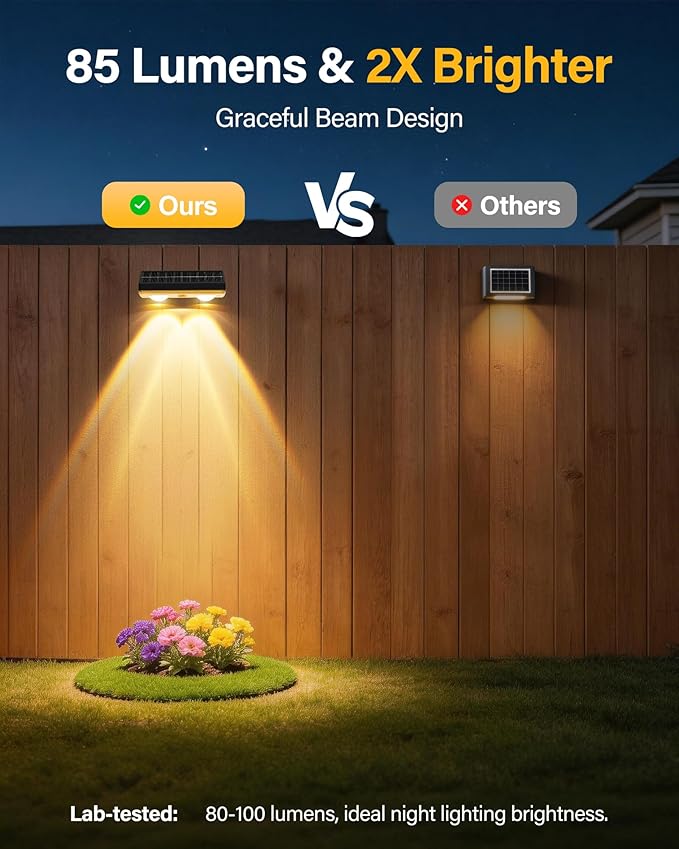 Solar Fence Lights Outdoor, 6 Pack Fence Lights Solar Powered | 85LM Solar Fence Lights, 9 RGB Color Modes, IP65 Waterproof, 12H Dusk to Dawn Glow for Pool/Deck/Patio/Wall/Backyard - Black