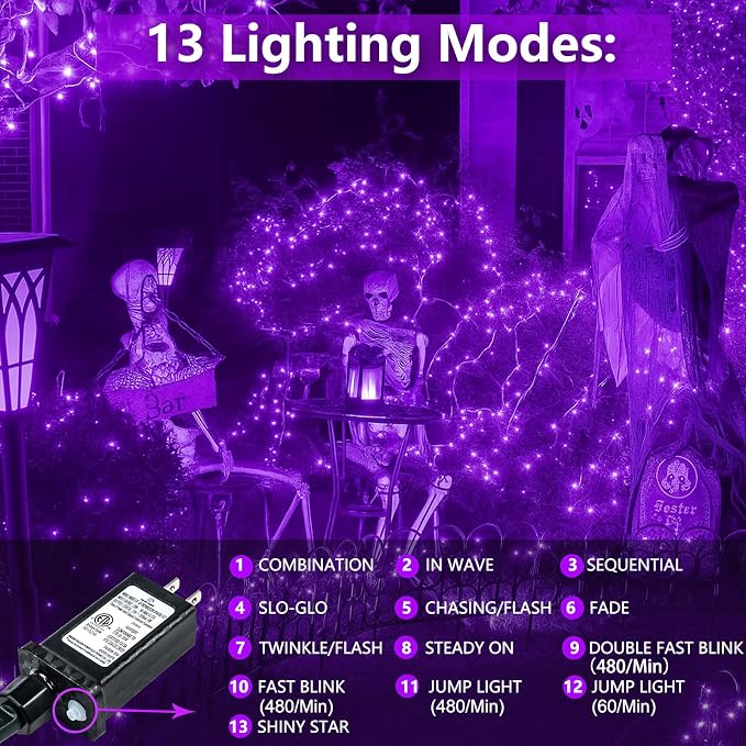 200 LED Connectable String Lights, 66FT Christmas Lights Outdoor Indoor | Purple, 13 Modes, Timer, Clear Wire Waterproof Twinkle Fairy Lights Plug in for Halloween Bedroom Patio Xmas Tree Decor