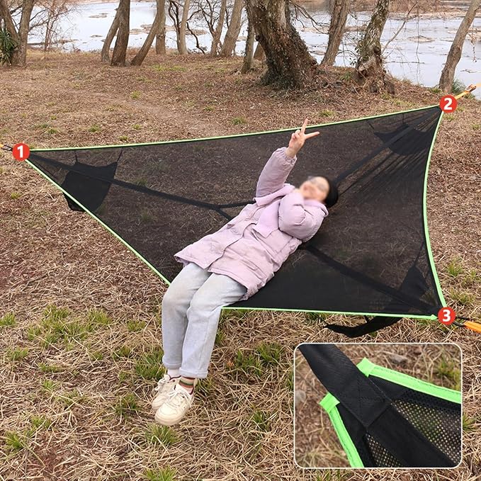 13Ft Extra Large Triangle Hammock, Camping Hammock with 3 Tie Down Straps and Storage Bag, 3 Point Hammocks Portable Max 600 Lbs for 2-3 Adult Kid