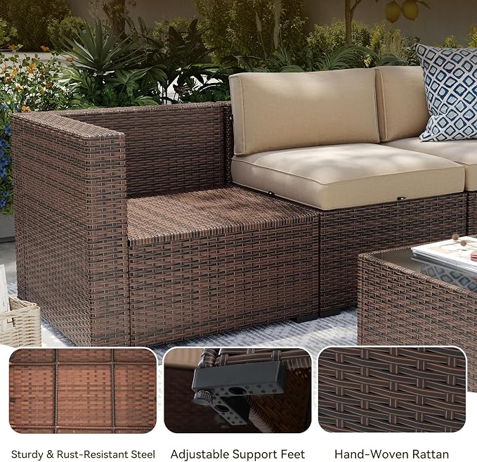 Aoxun Patio Furniture Sets, 15-Piece Outdoor Patio Furniture with 44'' Propane Gas Firepit Table, Wicker Outdoor Conversation Set Sectional Sofa for Backyard, Poolside, Garden