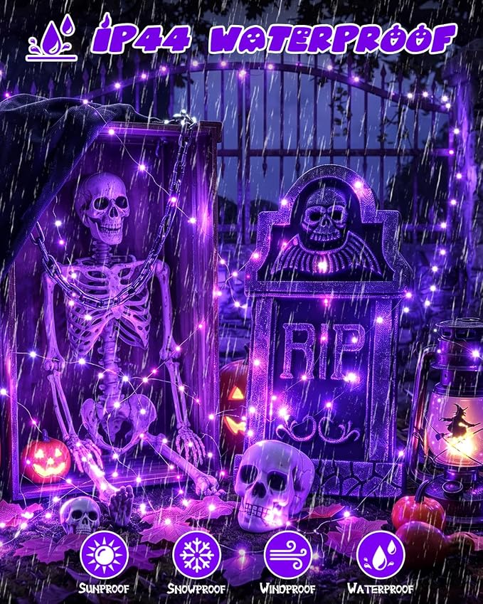 4 Pack 60 LED Fairy Lights Battery Operated with Timer 20FT Halloween Light | Purple, Cuttable Copper Wire, Waterproof Battery String Lights for Indoor Outdoor, Bedroom, Home, DIY, Halloween Decorations