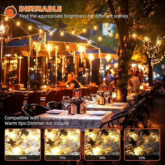 Kawaya G40 Outdoor String Lights 50FT IP65 Waterproof 2700K LED Patio Light | IP65 25+2 Shatterproof Edison Globe Blubs, 2700K Warm White for Garden Porch Fence Camping Party Backyard Deck Bistro Balcony
