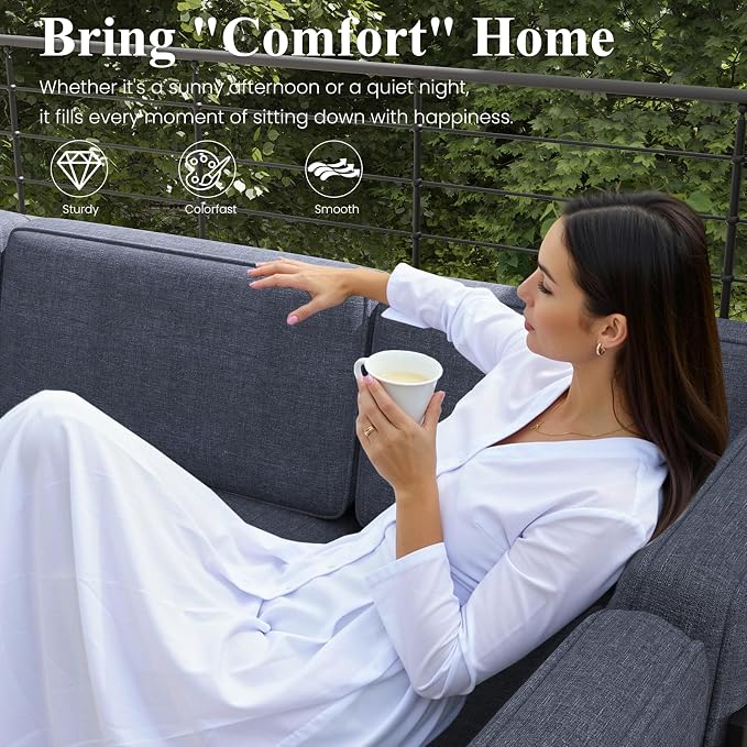 LayinSun Large Aluminum Patio Furniture Set, 7 Pieces Modern Outdoor Conversation Set Sectional Metal Sofa Set with Olefin Cushion