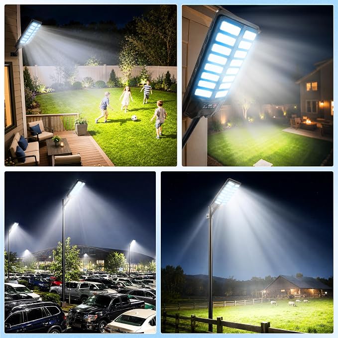 NIUBA Solar Lights Outdoor, IP67 Waterproof Street Lights Outdoor, Dusk to Dawn Solar Security Flood Lights Motion Sensor with Remote Parking Lot Light,Commercial Area Lighting for Outside (1-Pack)