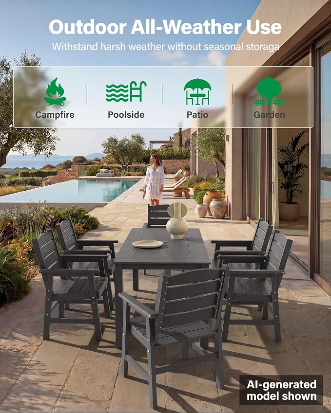 YEFU HIPS Patio Dining Sets: 5-Piece Outdoor Table and Chairs with Umbrella Hole - All-Weather Patio Dining Set for 4 Modern Outside Furniture with Metal Aluminum Frame for Family in Deck/Pool Grey