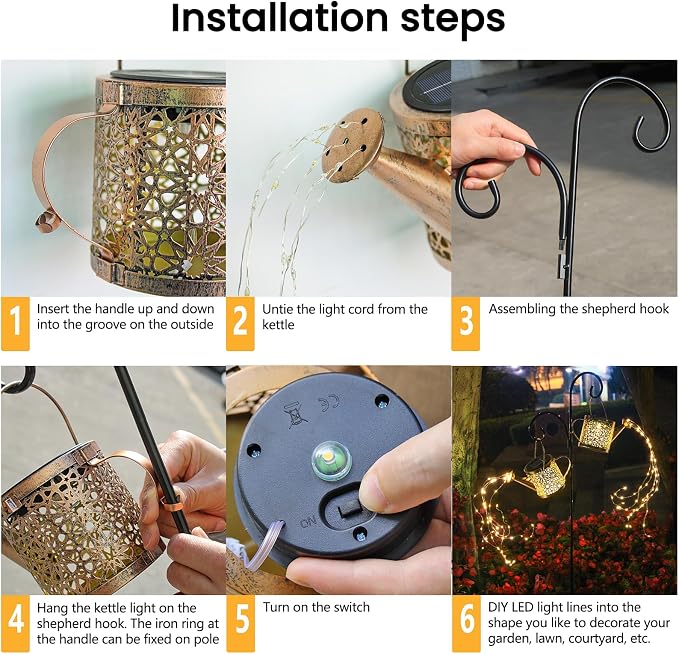 Solar Lights Outdoor Decorative, 2 Pack Metal Watering Can Lights Waterproof, Small Hanging Garden Decor Yard Outside Patio Lawn, Gifts for Mom Grandma Women Birthday(Warm White)