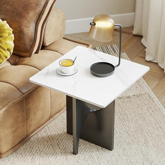 Square Table Top, 19.6” White Sintered Stone Tabletop, DIY Replacement & Cover Marble Desktop, Scratch & Wear Resistant, Suitable for Indoor & Outdoor