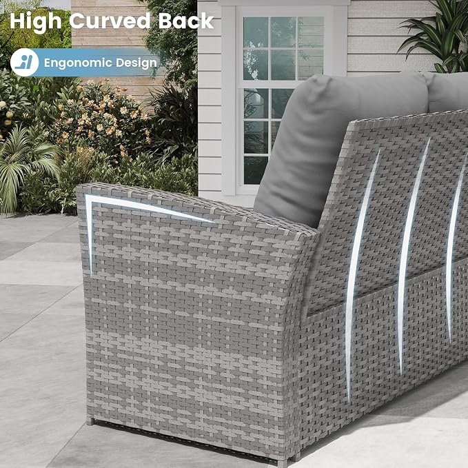 UDPATIO Patio Furniture Set, Outdoor Furniture Sets with Loveseats Sofa, Wicker Rattan Outdoor Conversation Set with Storage CoffeeTable for Backyard, Deck, Porch, Grey/Grey