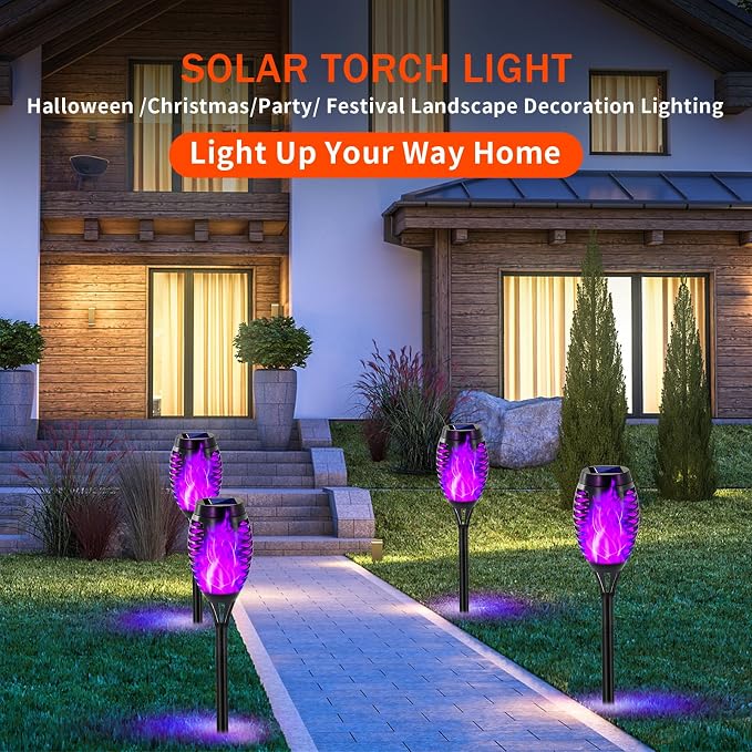 Swingers Solar Lights Outdoor, Halloween Solar Torch Lights | With Flickering Flame, Waterproof Outdoor Garden Lights for Outside Patio Pathway Yard Decorations