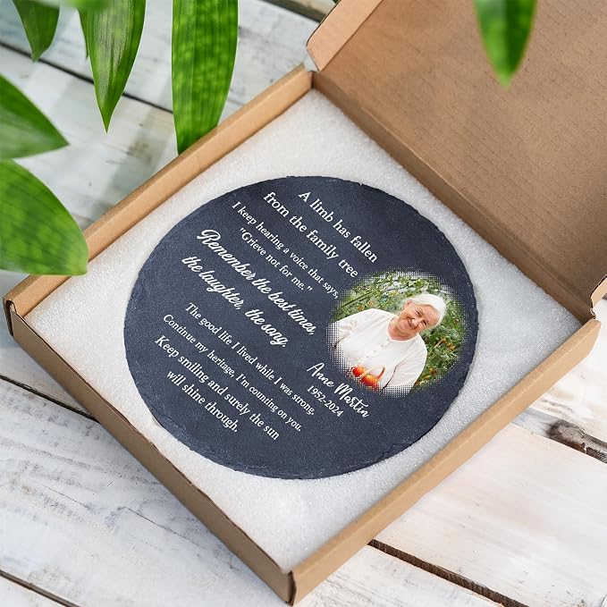 Personalized Memorial Stone Custom Sympathy Photo Loved One Grandma Papi Dad Mom Son Aunt Sister in Heaven Decorative Keepsake Remembrance Stone Gift for Memory Sites Garden Plaque Funeral Gift