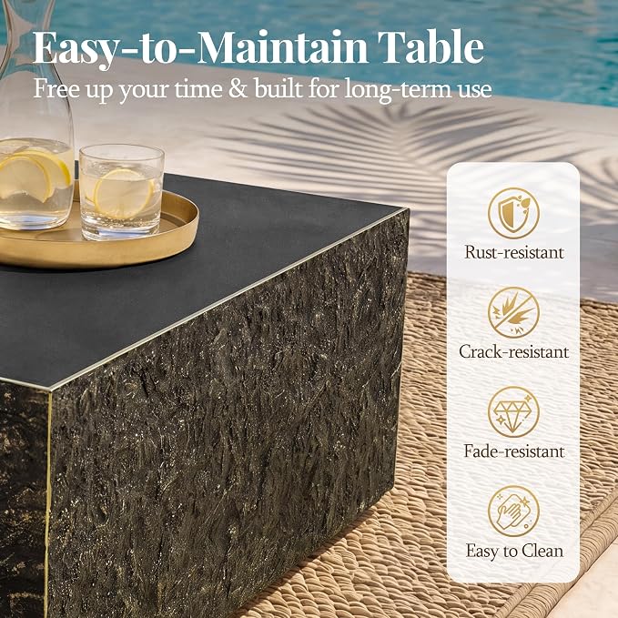 UPHA 28" Square Outdoor Coffee Table, Modern Hollow Concrete Patio Table, Small Minimalist Low Accent Table for Living Room, Balcony, Deck, Backyard, Bronze
