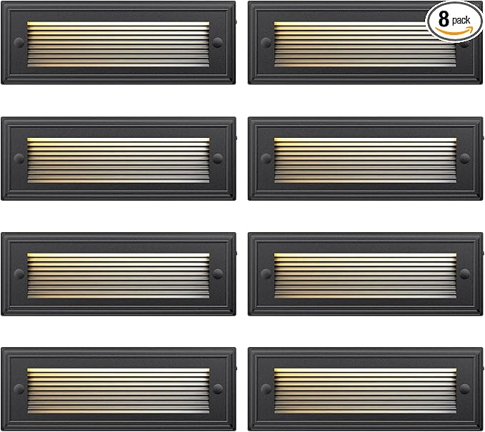 8 Pack 9 Inch Low Voltage Step Lights Outdoor, 5W LED Deck Stair Lights | 500LM 8-12V AC/DC, 3CCT IP65 Aluminum Faceplate, Large Light Panel, Outdoor Stair Lights for Deck Stairs Rail Wall