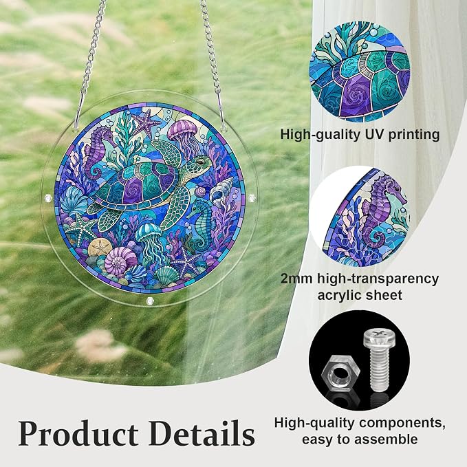Acrylic Puzzle Suncatcher, Sun Catchers Puzzle for Window Hanging | 8.2 Inch Coastal Turtle DIY Suncatcher Puzzle for Adults, Ideal Gifts for Women, Men, Wife, Mom, Home & Garden Decor