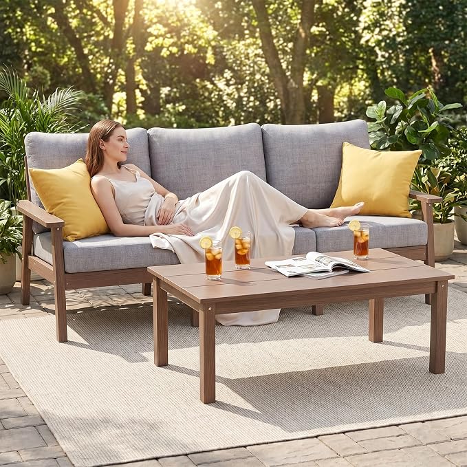 Ayge HDPE Patio Furniture Set,6 Piece Sectional Outdoor Furniture Set, All Weather Outdoor Couch Set Patio Conversation Set for Deck, Lawn, Brown