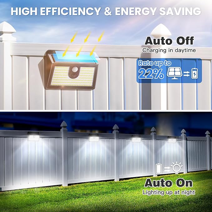 [10 Packs] Solar Motion Sensor Outdoor Lights, Super Bright Solar Lights Outdoor Waterproof, 3 Lighting Modes Security Wall Light for Outside Walking Dog Fence Backyard Deck Garden Door Step Garage