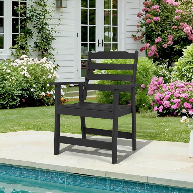 FUNBERRY Outdoor Dining Chair, HDPE All Weather Patio Chair for Outside | Wood-Grain, HDPE All Weather, No Rot or Rust or Crack, UV Fade Shield, 330LBS Weight Capacity, Easy-Clean for Outside
