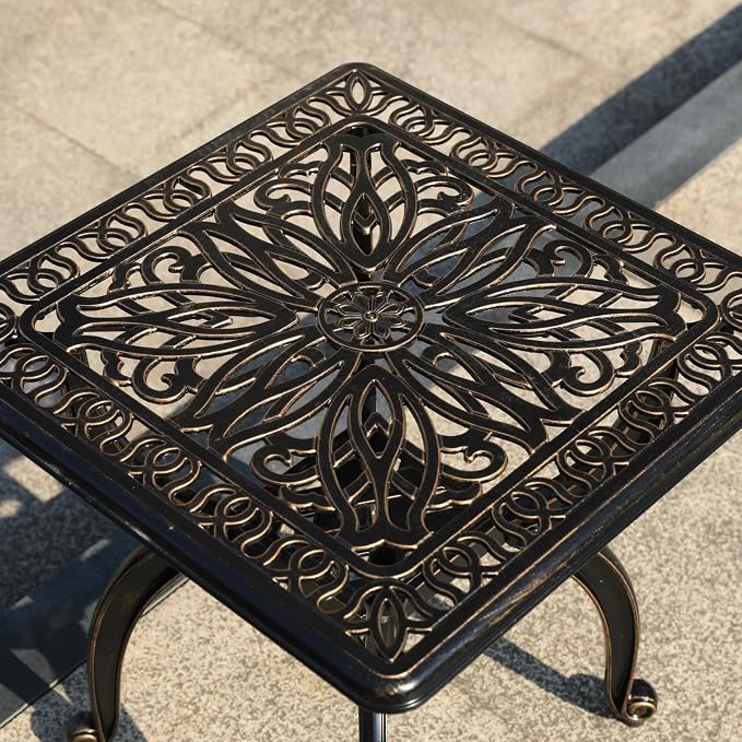 KAILI Outdoor Cast Aluminum Side Table Patio Side Table Backyard, Pool, Indoor, Easy Maintenance and Weather Resistant Coffee Table Porch Table Bistro Table (18.5square-Bronzed)