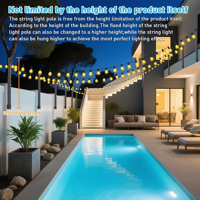 6 Pack 2.8 FT String Light Poles,Metal Lights Poles for Outdoor String Light, Rustproof Heavy Duty for Outside Garden,Patio,Wedding,Backyard,Deck,Party