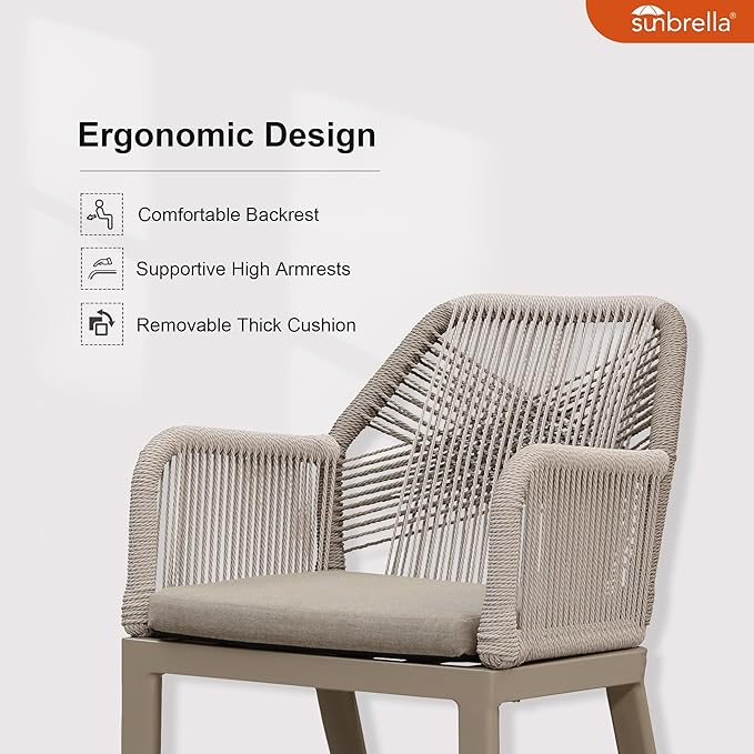 PURPLE LEAF 9 Pieces Patio Dining Set Aluminum Modern Rectangular Table and Rattan Arm Chairs with Cushions for Kitchen Porch Garden Outdoor Furniture Sets, Champagne