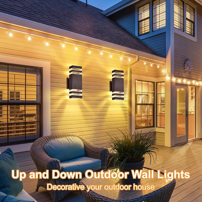 DASTOR Modern Outdoor Wall Lights 2 Pack, Brown Exterior Wall Sconce Lighting Fixtures, Up and Down Outdoor Porch Lights, Waterproof Ouside Wall Lights for House Garage Patio