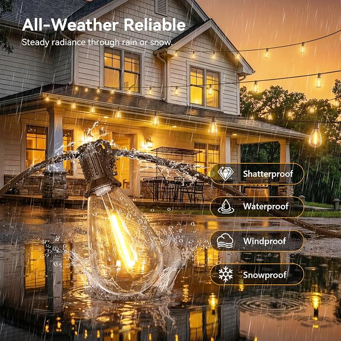 150FT Outdoor String Lights with Remote, Waterproof Patio Lights with 55+2 Shatterproof LED Bulbs,Dimmable Hanging Decor for Backyard Garden Porch Bistro, Timer & 3 Modes,2700K Warm White