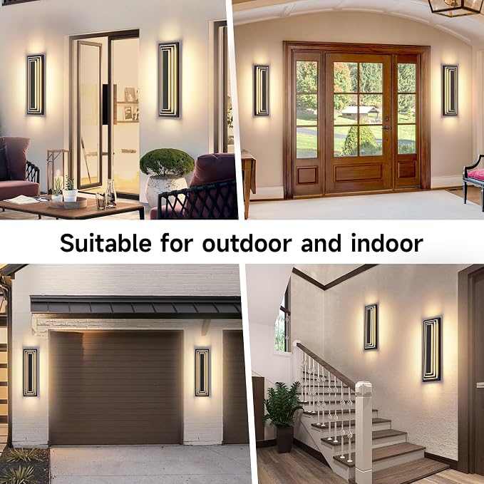 Outdoor Wall Lights,3-ier Large Exterior Lighting Fixtures 23.6 in | Modern Outdoor Wall Sconce For Front Porch,Garage, Waterproof LED 3000K Warm White 36W Light Bead, 360° Angle,1 Pack