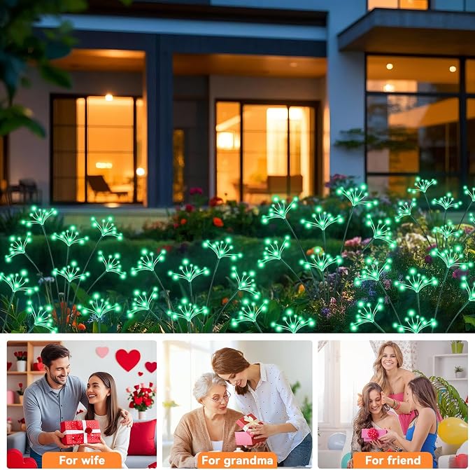 Solar Garden Lights 2 Pack Waterproof Solar Swaying Starburst Light Outdoor Lights for Yard Patio Walkway Pathway Party Wedding Christmas Decoration, Green