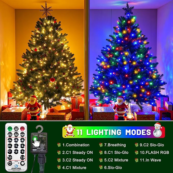 100FT 300 LED Color Changing Christmas Lights, Warm White & Multicolor | Christmas Tree Lights with Remote, Waterproof String Light for Outside Indoor Patio Yard Party Garden Holiday Decorations