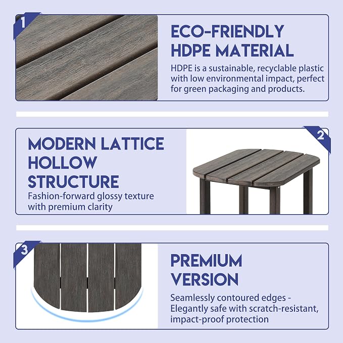 LZRS Patio End Table, Heavy Duty HDPE Outdoor Coffee Table with Wood Texture, Weatherproof Composite Table for Adirondack Chairs, Deck, Pool, Indoor/Outdoor, No Peeling Cracking(Brown Mixture)