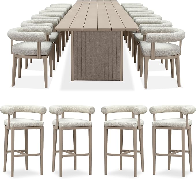 PURPLE LEAF 13 Pieces Patio Dining Set with Tall Bar Stools, Seamless Table | Wraparound Backrests, Sumptuous Textured Olefin Fabric, Cushioned Armrest, Aluminum, Large Gathering, Earth-Tone Palette