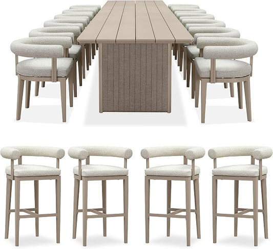 PURPLE LEAF 13 Pieces Patio Dining Set with Tall Bar Stools, Seamless Table | Wraparound Backrests, Sumptuous Textured Olefin Fabric, Cushioned Armrest, Aluminum, Large Gathering, Earth-Tone Palette